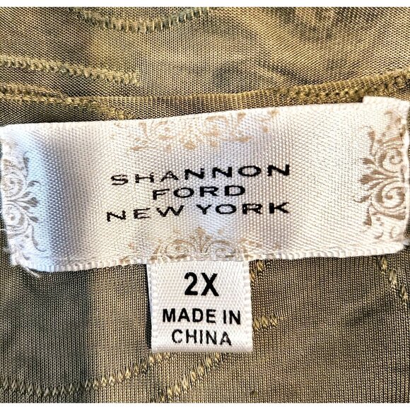 Shannon Ford Tunic Top Womens 2X Green Short Sleeve Pleated flowy slinky office - Picture 9 of 12